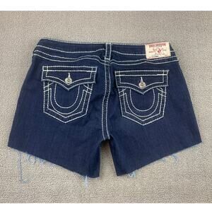 True Religion Women's 33 Blue Bobby‎ Shorts Denim Jean Cutoffs